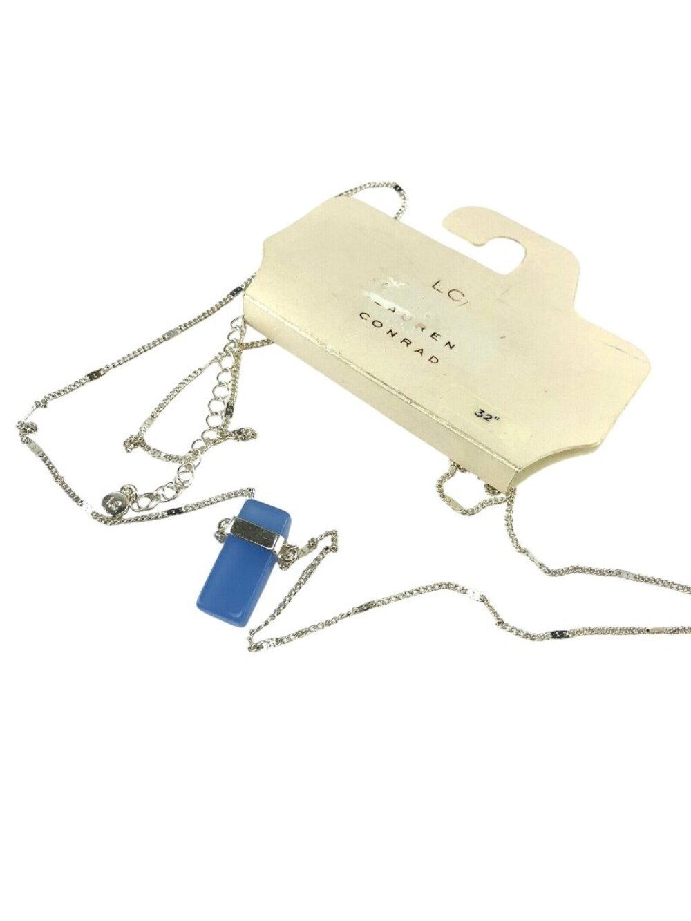 LC Lauren Conrad Necklace Long Silver Tone with Blue Pendant